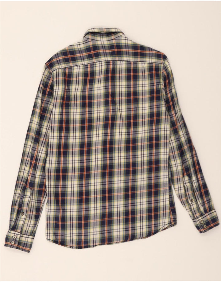 JULES Mens Fitted Flannel Shirt Small Navy Blue Check Vintage Jules and Second-Hand Jules from Messina Hembry 