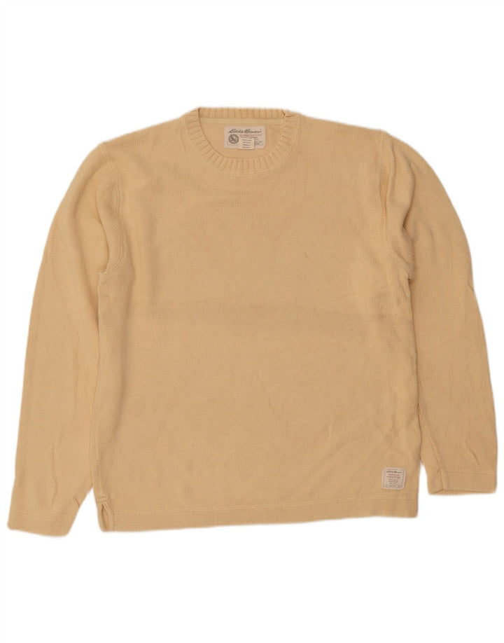 Eddie Bauer Pulover pentru bărbați cu gât roșu din bumbac galben mic