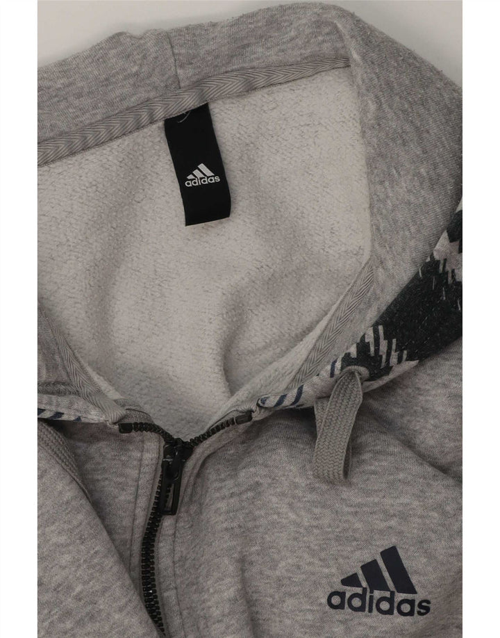Pulover cu capotă cu fermoar Adidas pentru bărbați, mare, gri, geometric