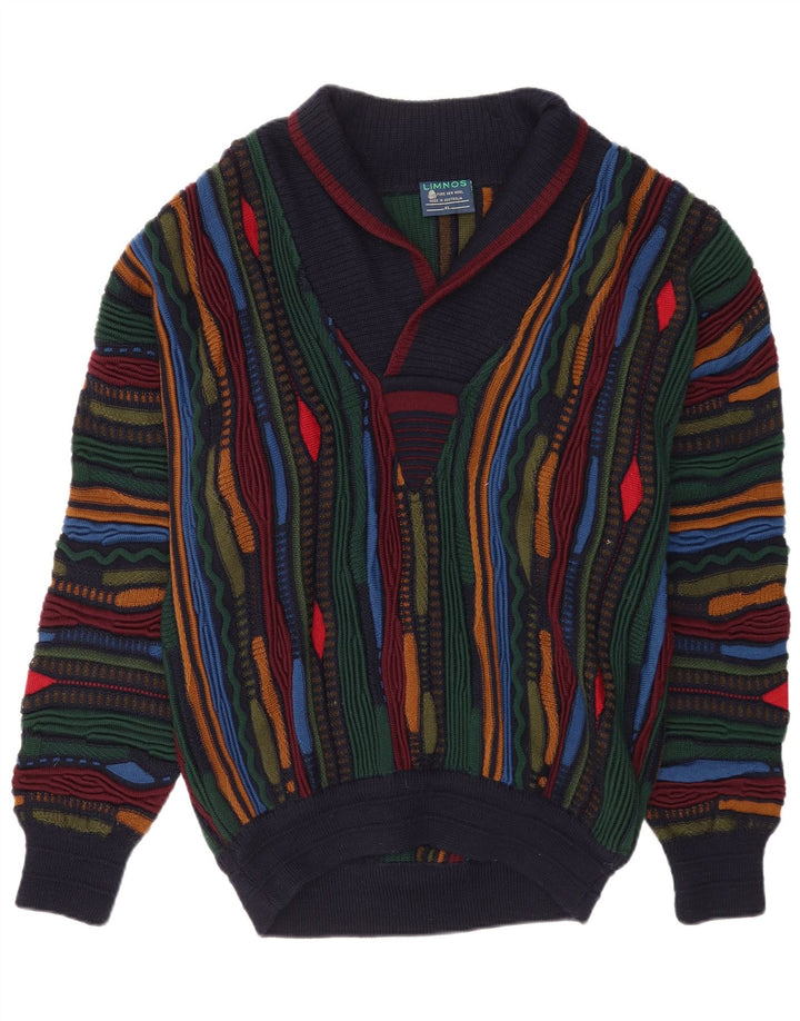 Pulover pentru bărbați Limnos cu gât șal, XL, lână geometrică multicoloră