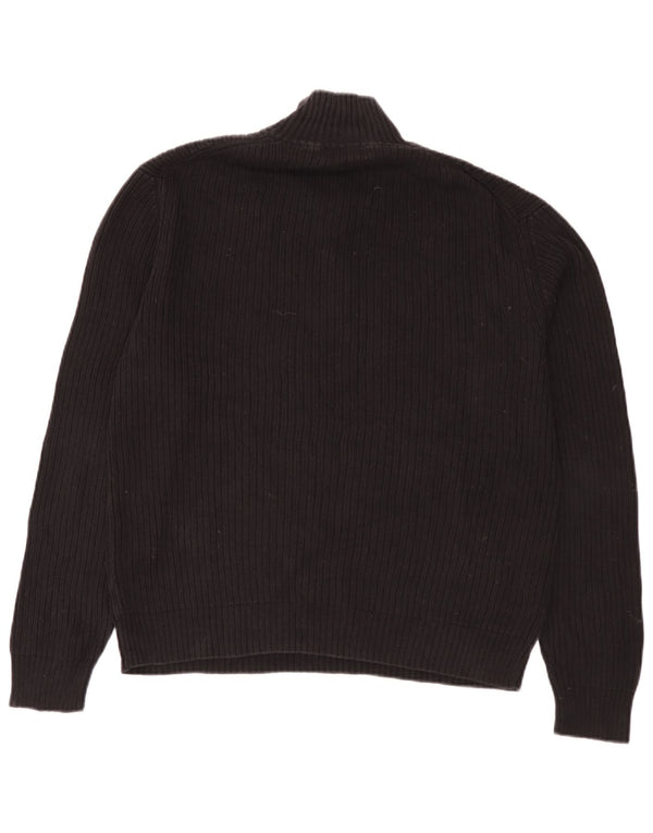 Pulover Calvin Klein pentru bărbați, cu fermoar, cu gât, bumbac mare, negru
