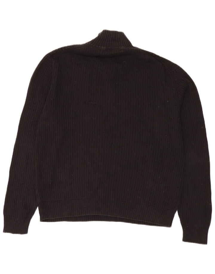 Pulover Calvin Klein pentru bărbați, cu fermoar, cu gât, bumbac mare, negru
