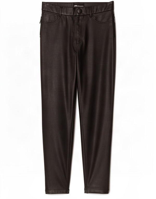 Zara Womens Skinny Faux Leather Trousers XL W32 L28 Black Polyester