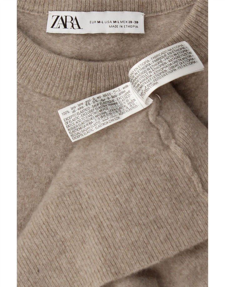 Pulover supradimensionat pentru femei Zara, cu gât crew, UK 12 Medium Beige Lână