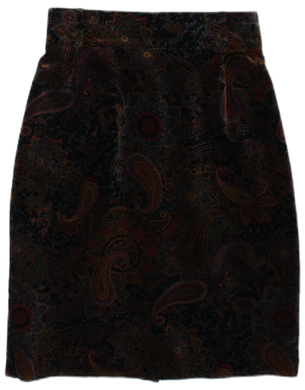 Fusta creion din catifea vintage pentru femei IT 42 Medium W28 Bumbac Paisley maro