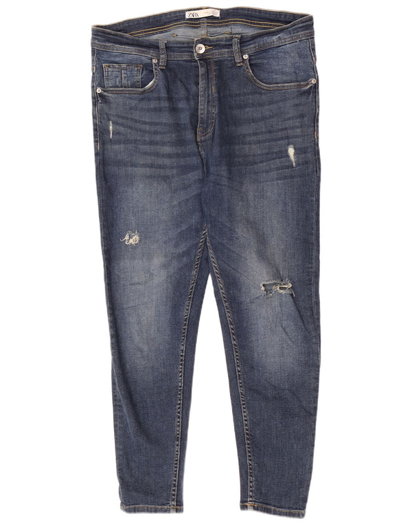 Blugi skinny decupați pentru bărbați Zara EU 44 L34 L26 L26 Albastru Bumbac