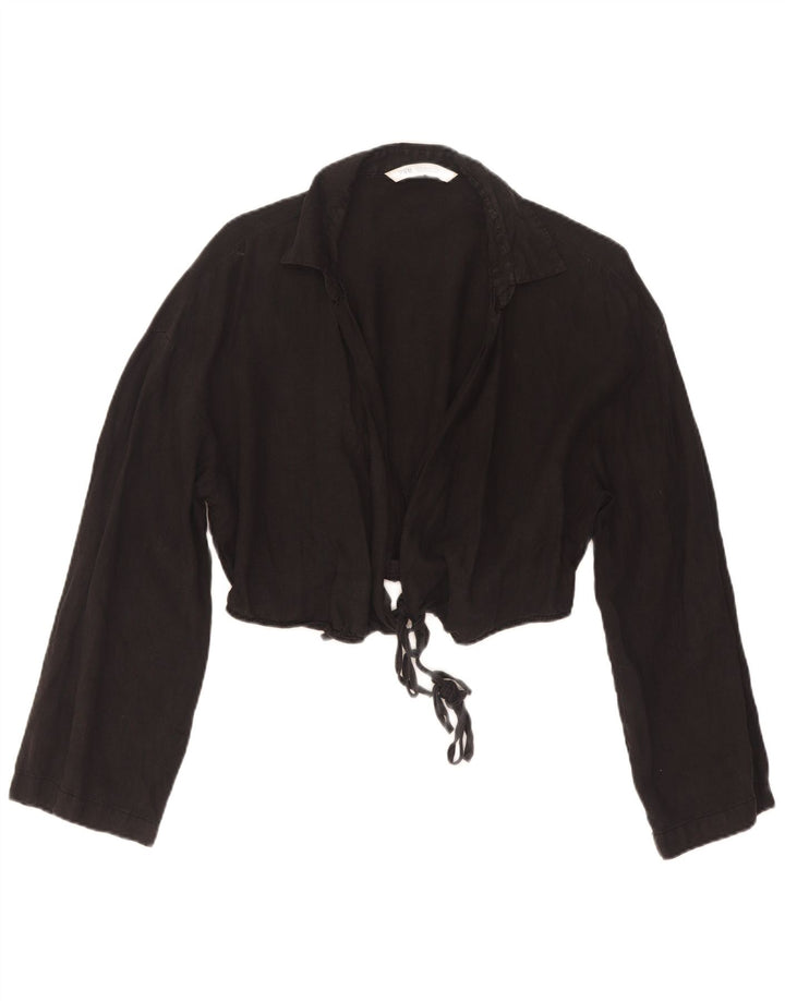 Bluză cămașă înfășurată pentru femei Zara UK 12 Medium Negru
