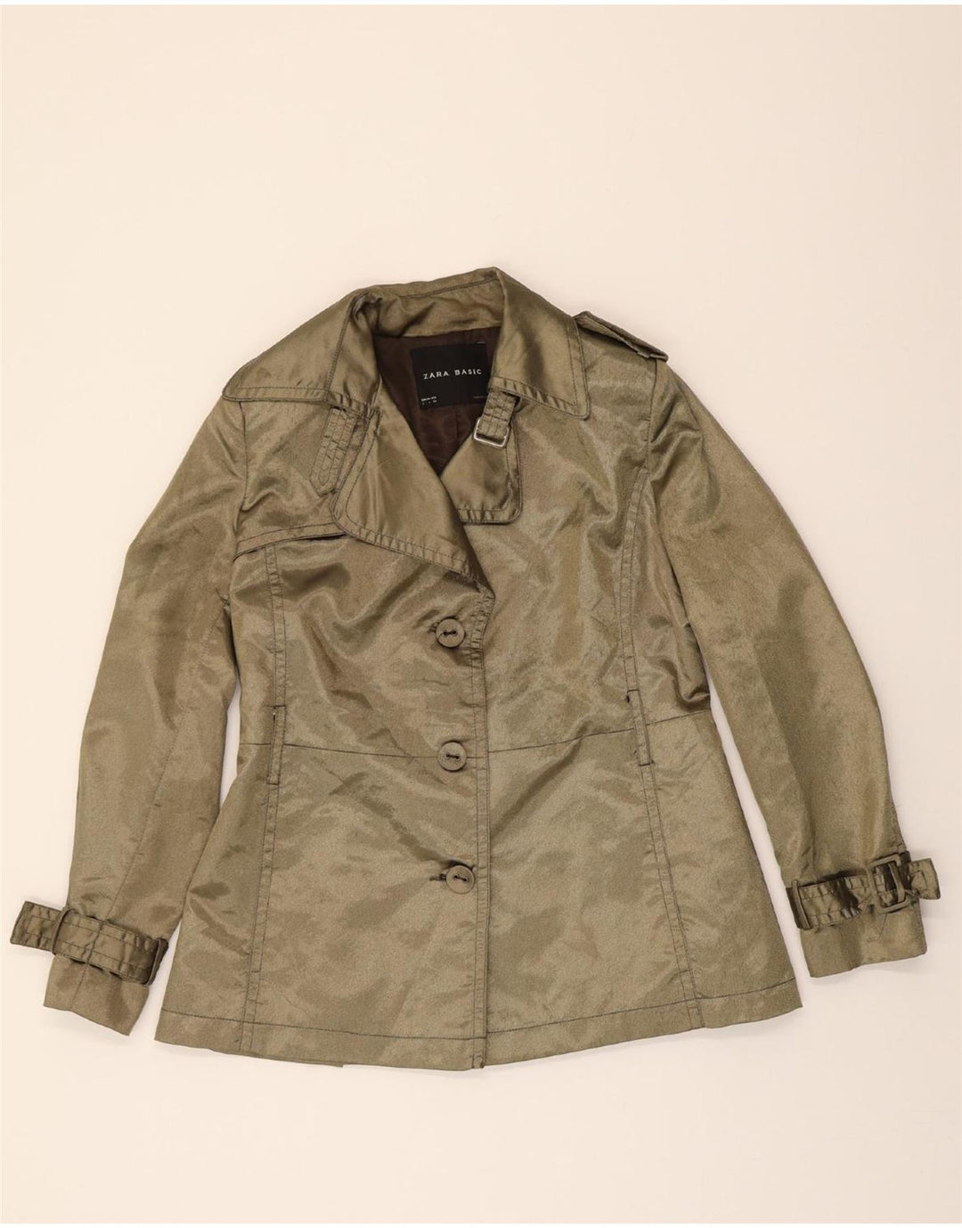 ZARA Womens 3 Button Blazer Jacket UK 16 Large Khaki Nylon Vintage Zara and Second-Hand Zara from Messina Hembry 