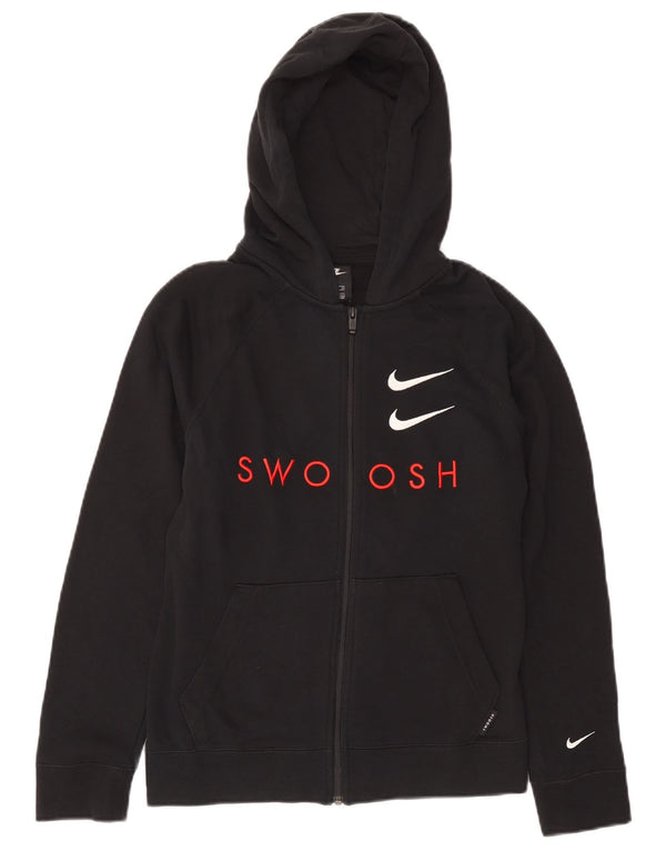 Pulover Nike pentru băieți Swoosh Graphic, cu fermoar, 13-14 ani, XL, bumbac negru