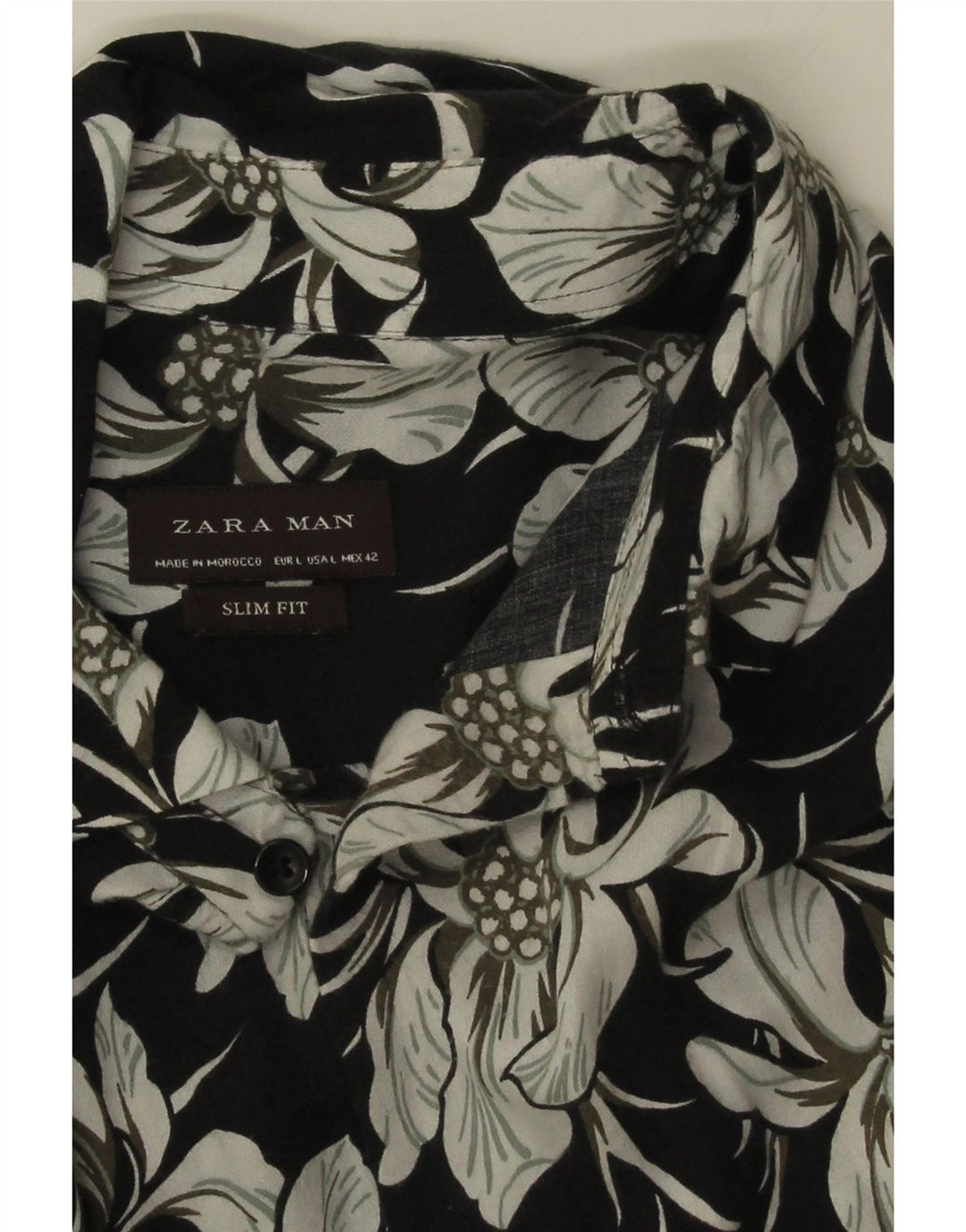 Cămașă pentru bărbați Zara Slim Fit, mare, neagră, florală