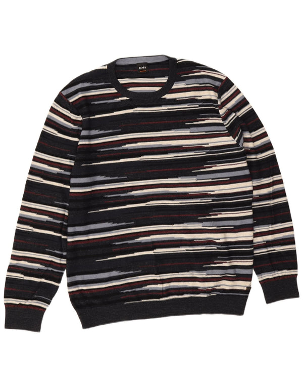 Pulover pentru bărbați Hugo Boss cu gât crew, 2XL, bumbac cu dungi bleumarin