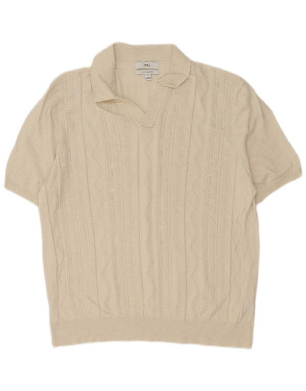 Pulover pentru bărbați Marks & Spencer, cu mânecă scurtă, cu gât polo, XL, bumbac, bej