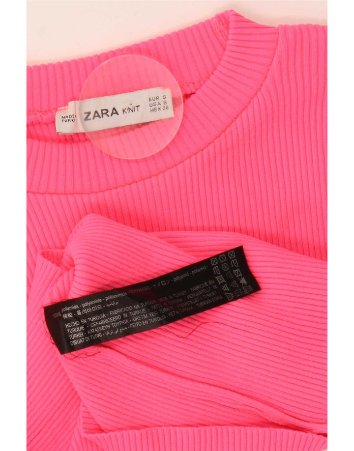Crop Top pentru femei Zara cu mânecă lungă UK 8 Mic roz din poliamidă