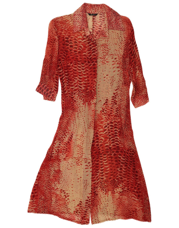 Rochie cămașă vintage pentru femei cu mâneci 3/4 UK 14 Medium Red Animal Print
