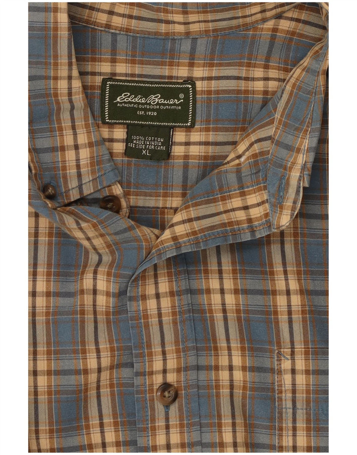 Cămașă cu mânecă scurtă pentru bărbați EDDIE BAUER XL, bumbac cu carouri albastre