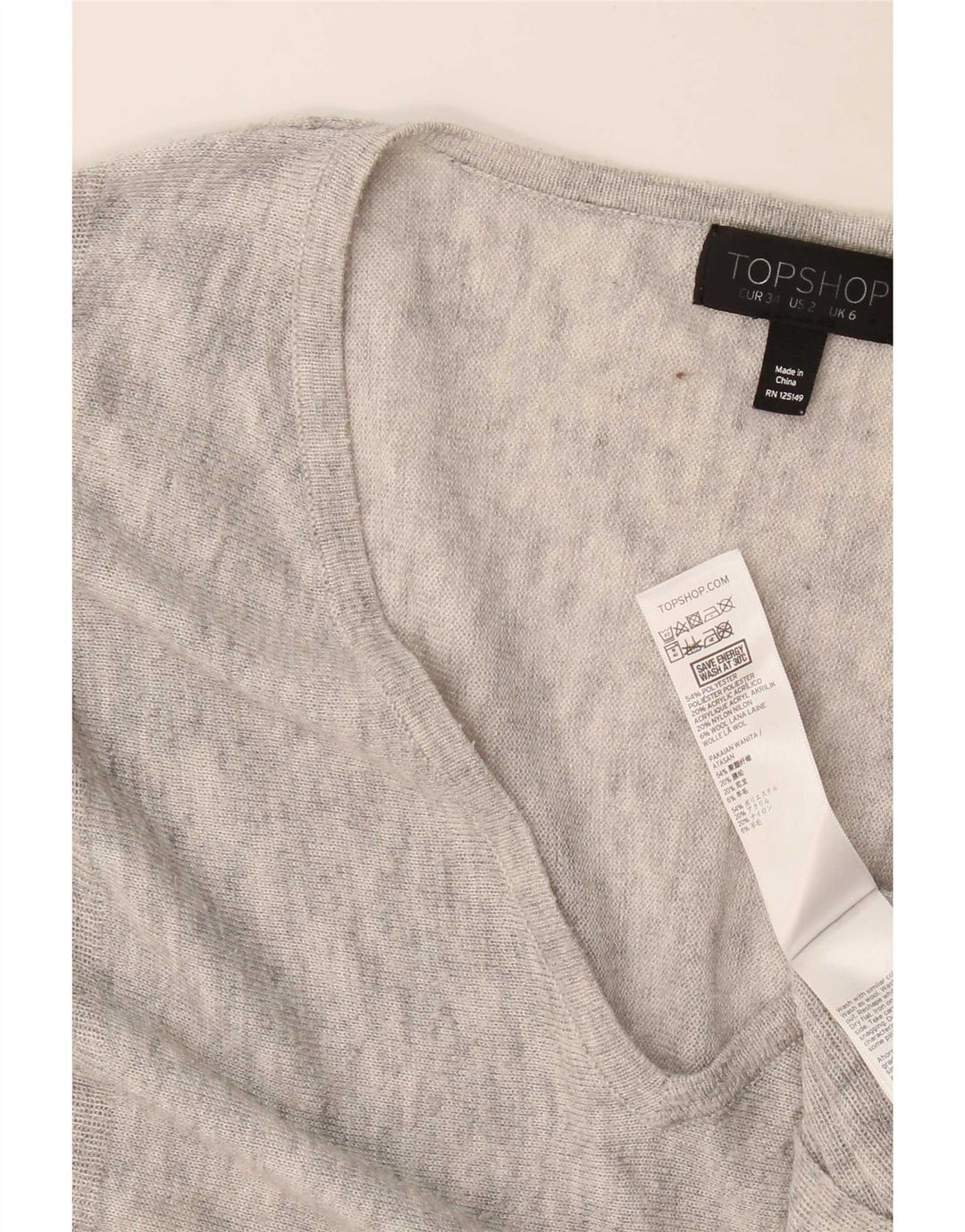 Topshop pentru femei, top supradimensionat cu mânecă lungă UK 6 XS, poliester cu pete gri