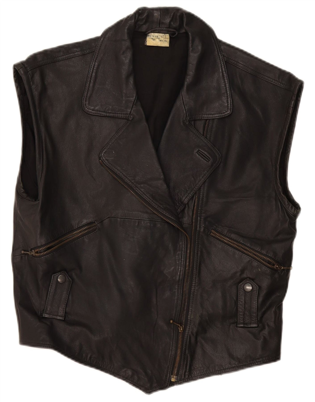 Gilet din piele vintage pentru femei IT 44 Medium Black Leather