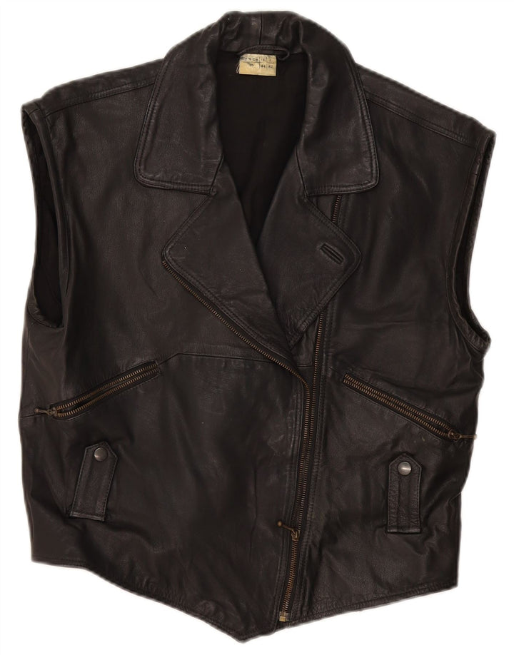 Gilet din piele vintage pentru femei IT 44 Medium Black Leather