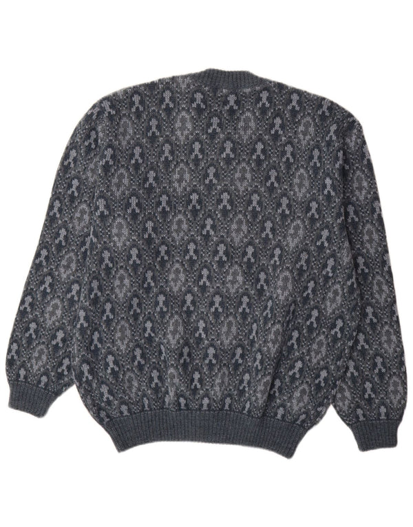 Pulover Cardigan Vintage pentru bărbați XL, albastru geometric acrilic