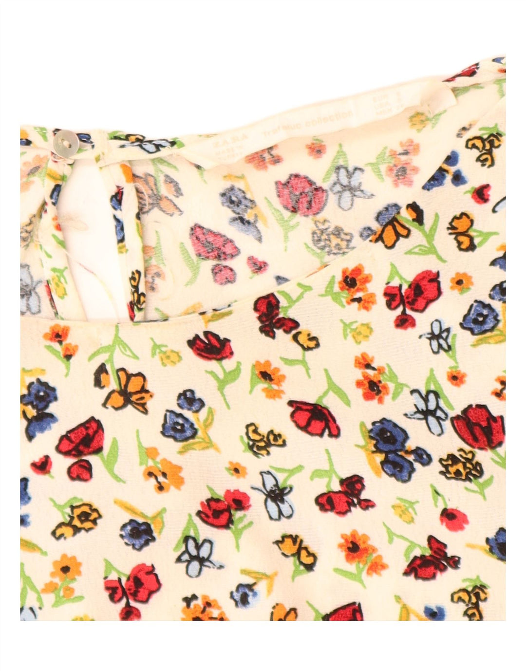 Bluză ZARA pentru femei, cu mâneci 3/4, UK 10, mic din viscoză florală albă