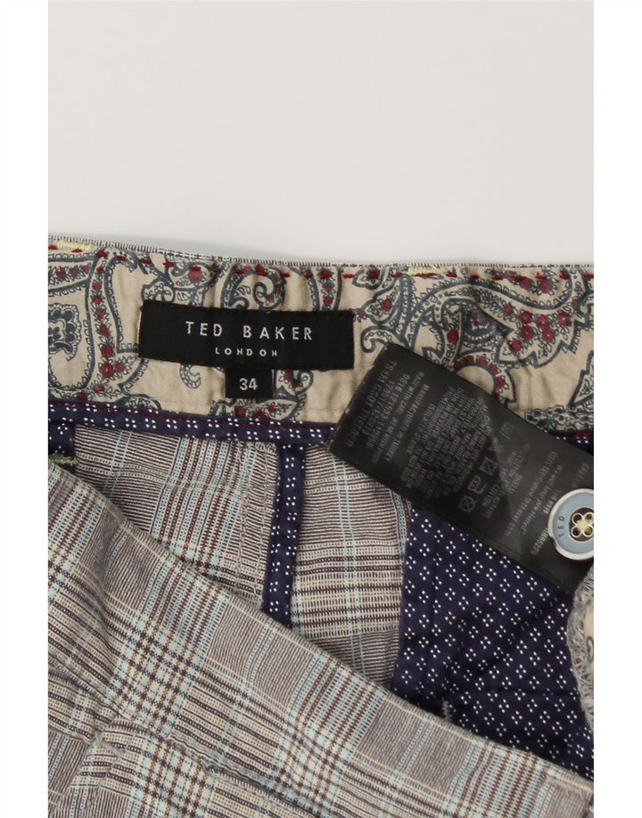Pantaloni scurți chino pentru bărbați Ted Baker W34, bumbac cu carouri, gri mari
