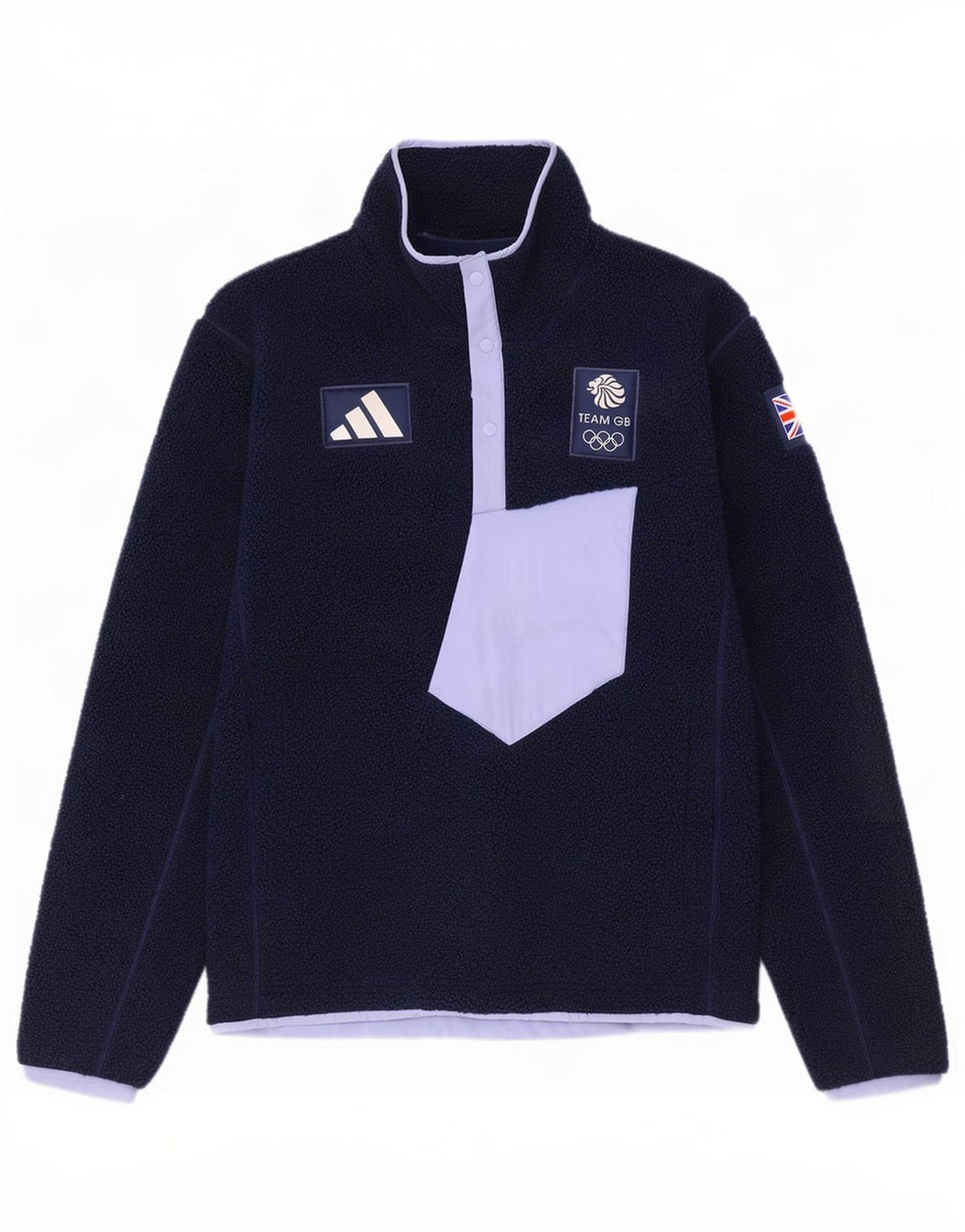 Pulover pentru bărbați Adidas Team GB, cu gât cu nasturi, fleece, mediu, bleumarin, color block