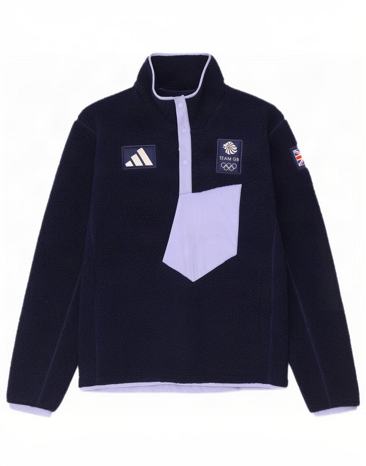 Pulover pentru bărbați Adidas Team GB, cu gât cu nasturi, fleece, mediu, bleumarin, color block
