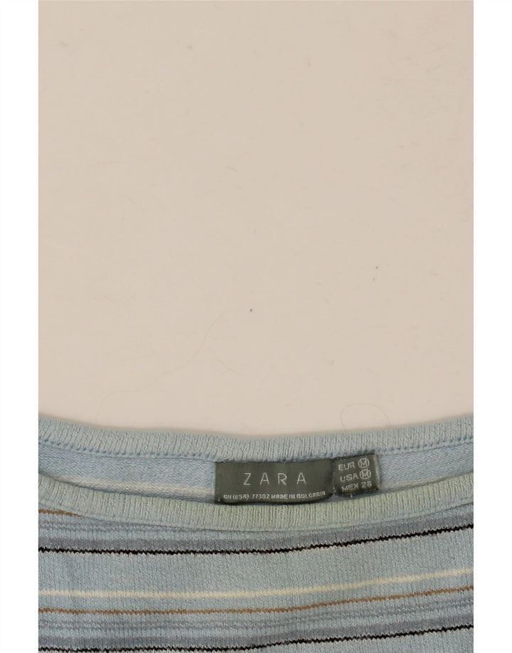 Crop Top pentru femei Zara mânecă 3/4 UK 12 Medium Blue Striped