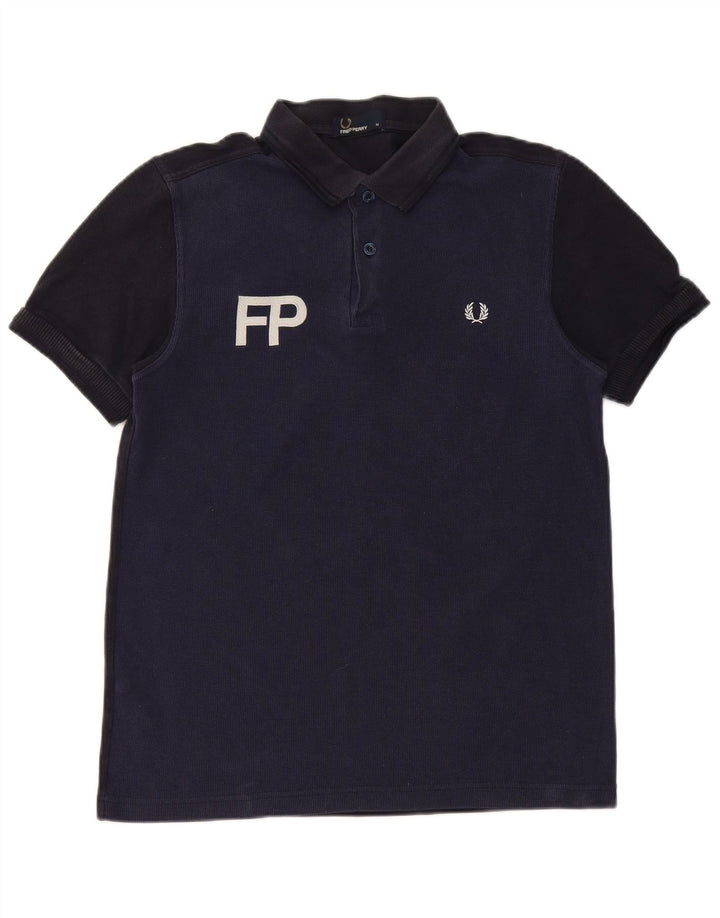 Cămașă polo cu grafică Fred Perry pentru bărbați, bumbac color block, albastru bleumarin mediu
