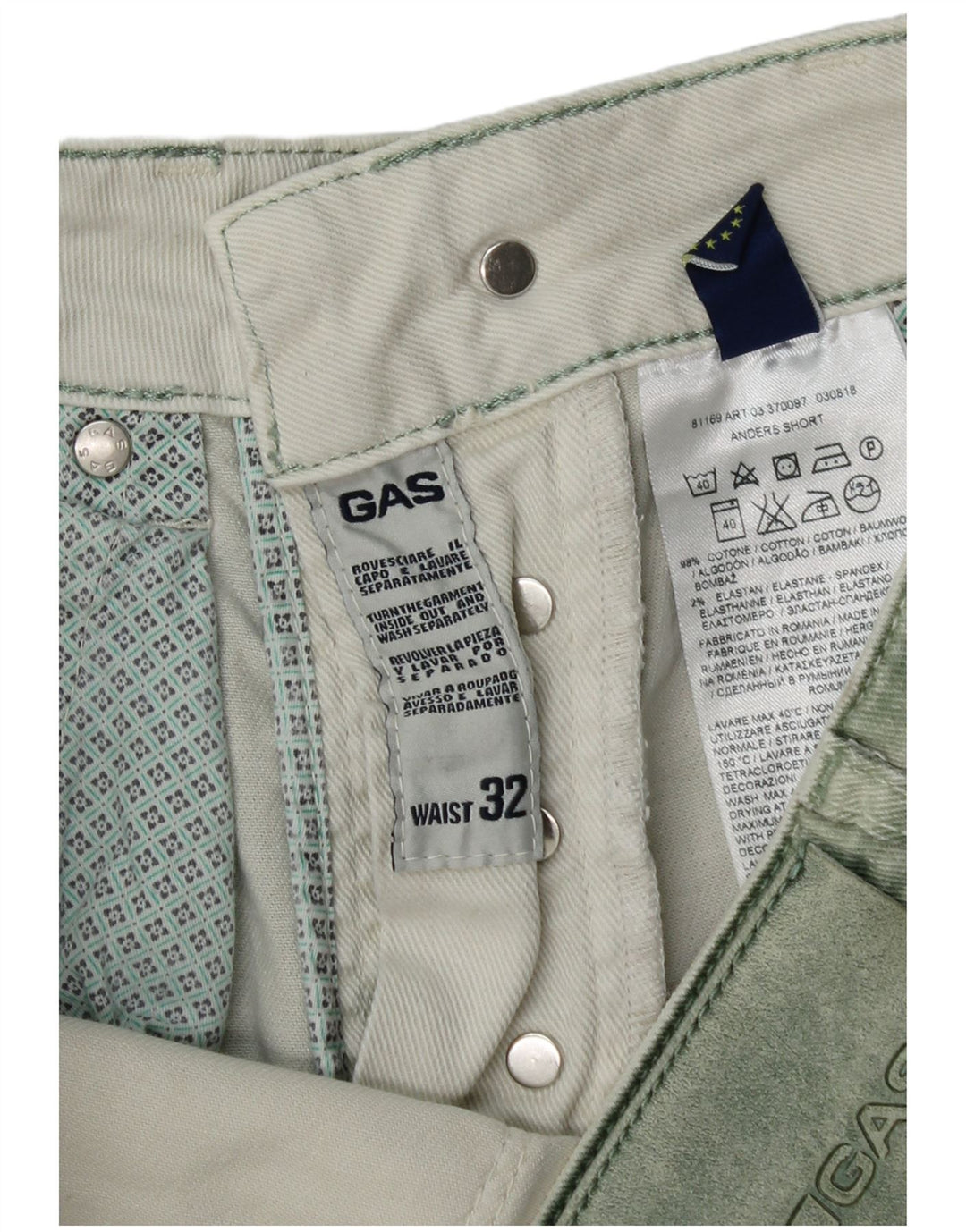 Pantaloni scurți din denim pentru bărbați Gas W32 bumbac verde mediu