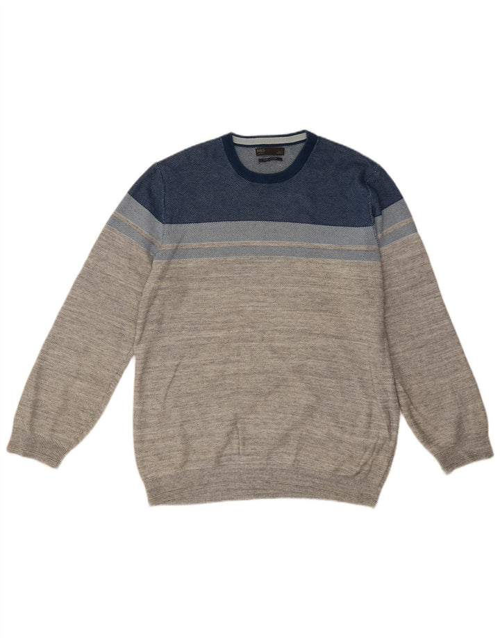 Pulover pentru bărbați Marks & Spencer cu gât roșu, mare, gri din bumbac color bloc
