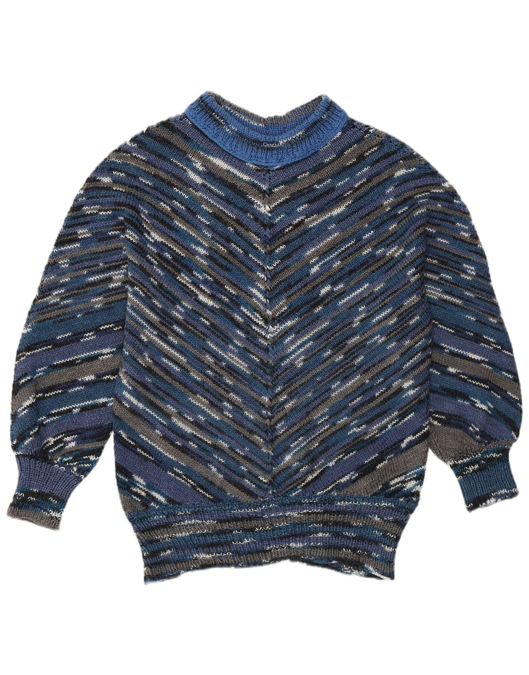 Pulover vintage cu gât țestoasă pentru femei UK 16 Chevron mare, multicolor