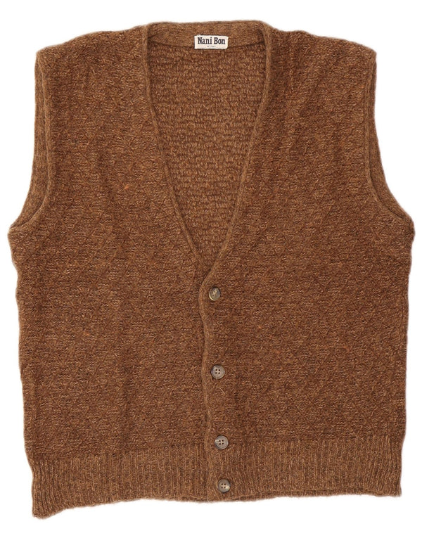 NANI BON Mens Sleeveless Cardigan Sweater IT 50 Medium Brown Acrylic