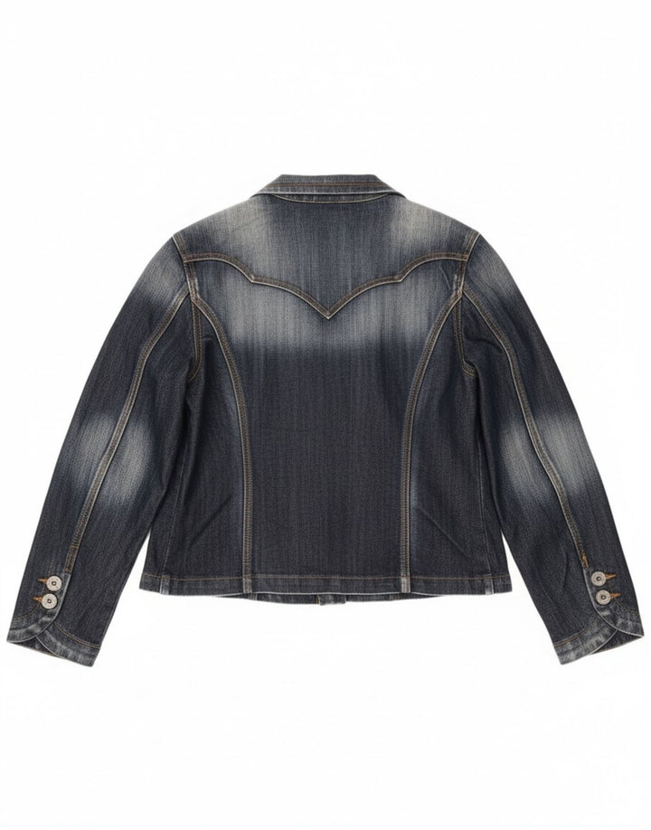 Jachetă vintage pentru femei din denim cu 2 nasturi, UK 14, albastru bleumarin mediu