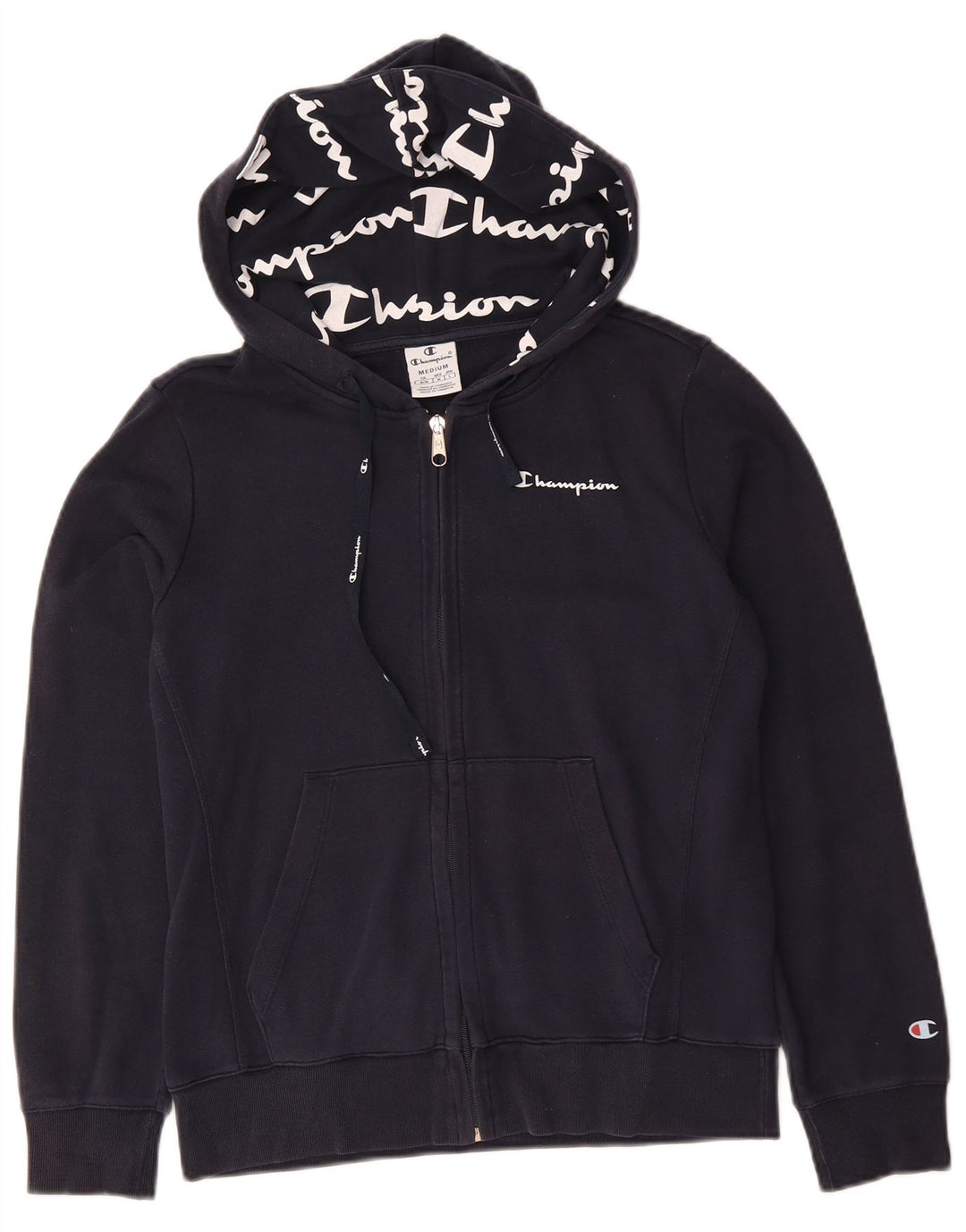 Pulover pentru femei CHAMPION, cu fermoar, UK 14, bumbac, albastru bleumarin mediu