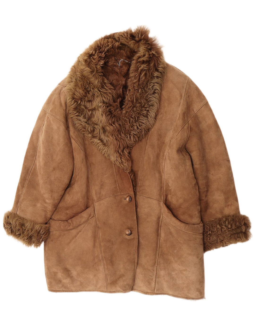 Jachetă vintage din shearling supradimensionată pentru femei IT 48 XL maro din shearling