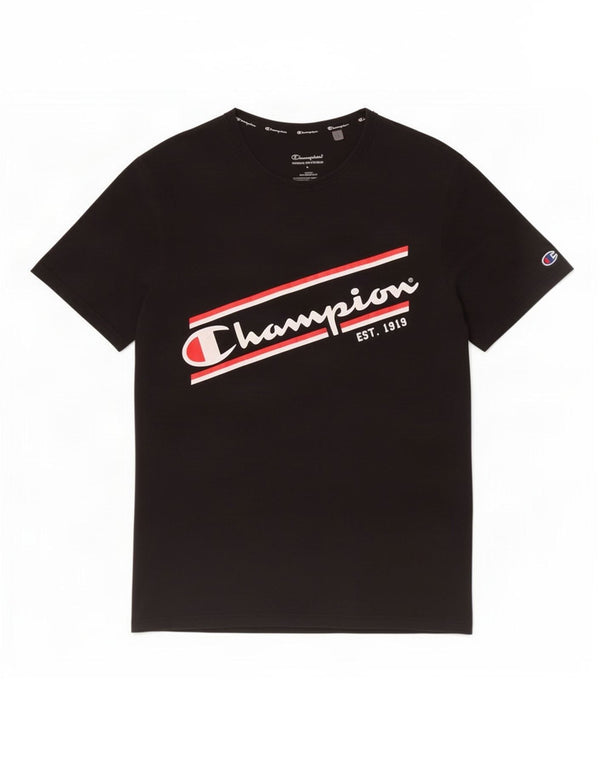 Tricou grafic Champion pentru bărbați Top mare din bumbac negru