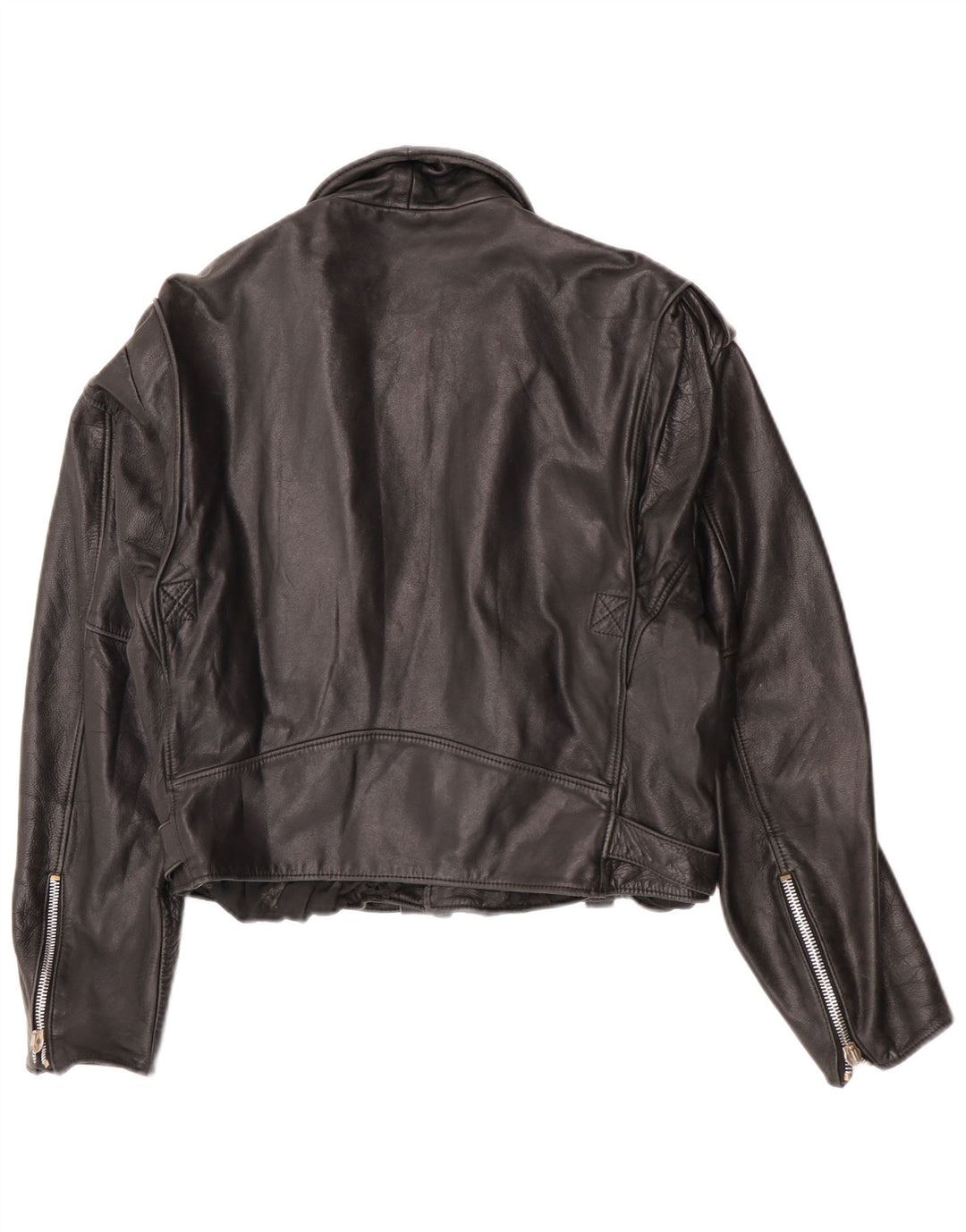 Jachetă de motociclist din piele crop vintage pentru femei UK 12 Medium Black Leather