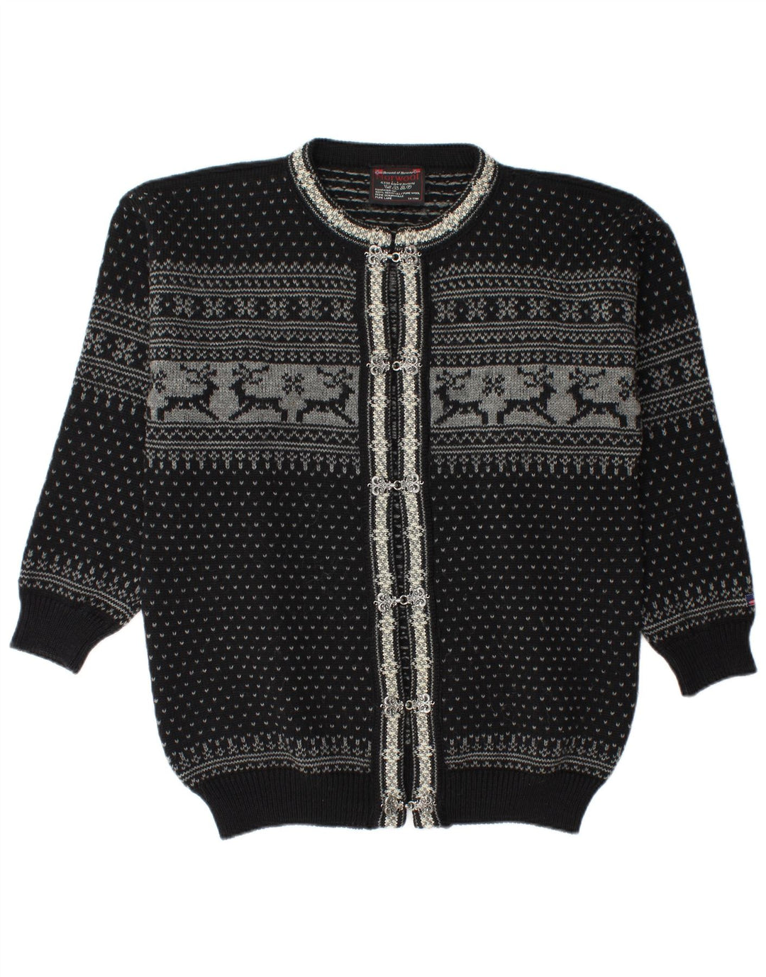 Pulover cardigan pentru bărbați Norwool, negru mediu, lână nouă Fair Isle