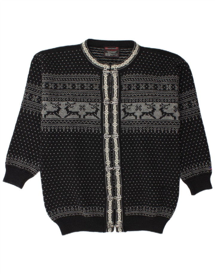 Pulover cardigan pentru bărbați Norwool, negru mediu, lână nouă Fair Isle