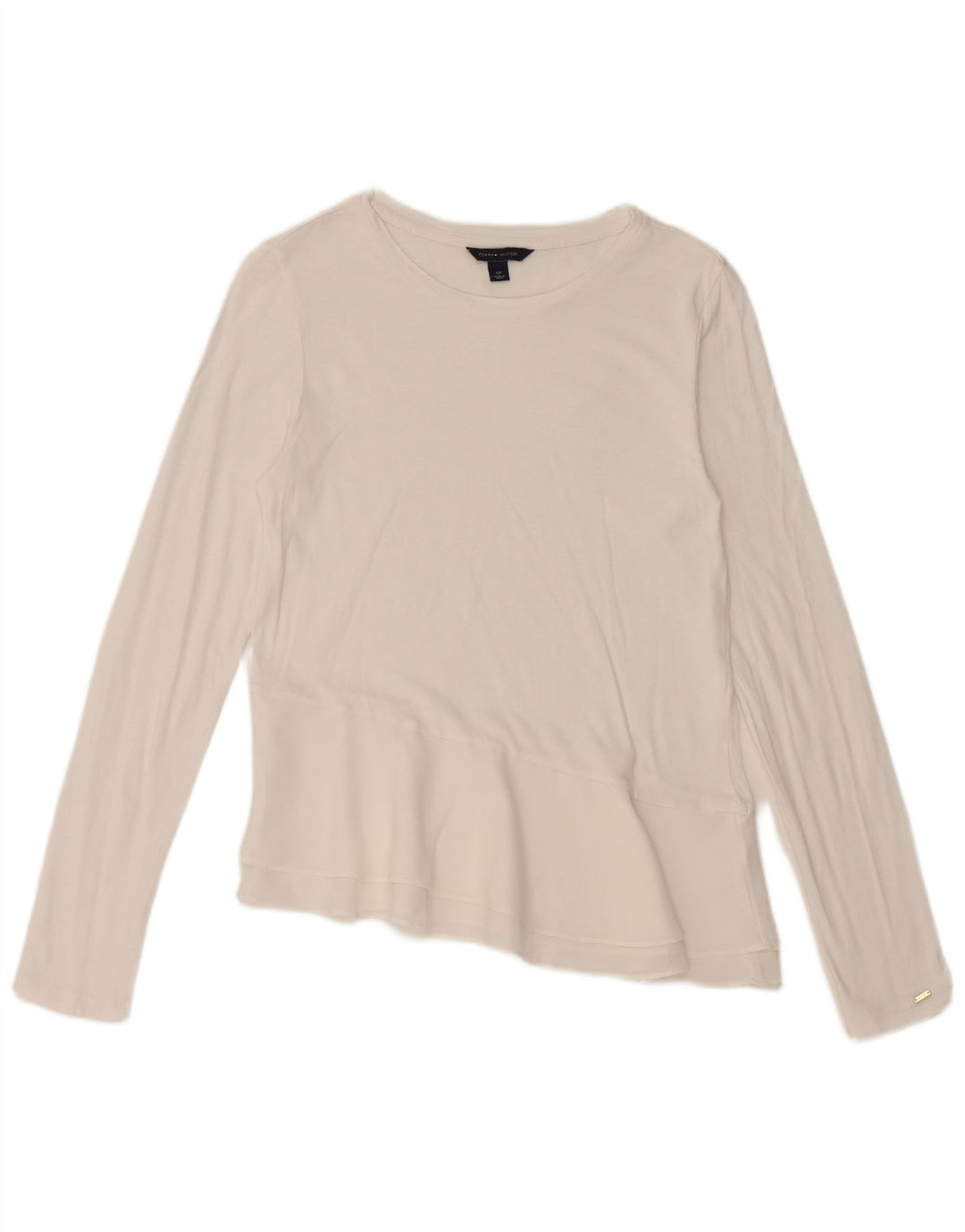 TOMMY HILFIGER Top asimetric cu mânecă lungă pentru femei UK 10 Small White
