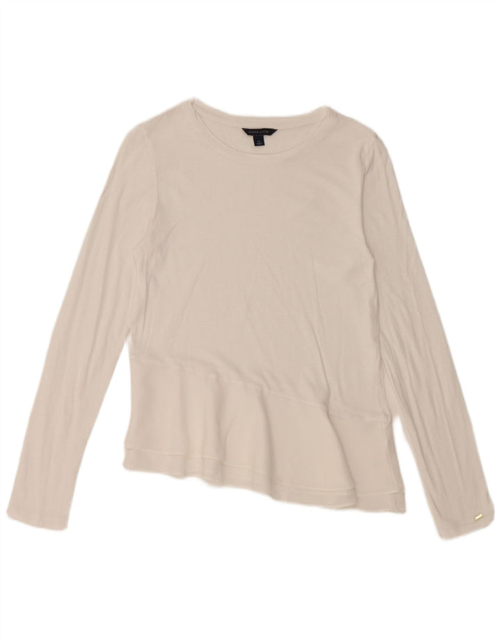 TOMMY HILFIGER Top asimetric cu mânecă lungă pentru femei UK 10 Small White