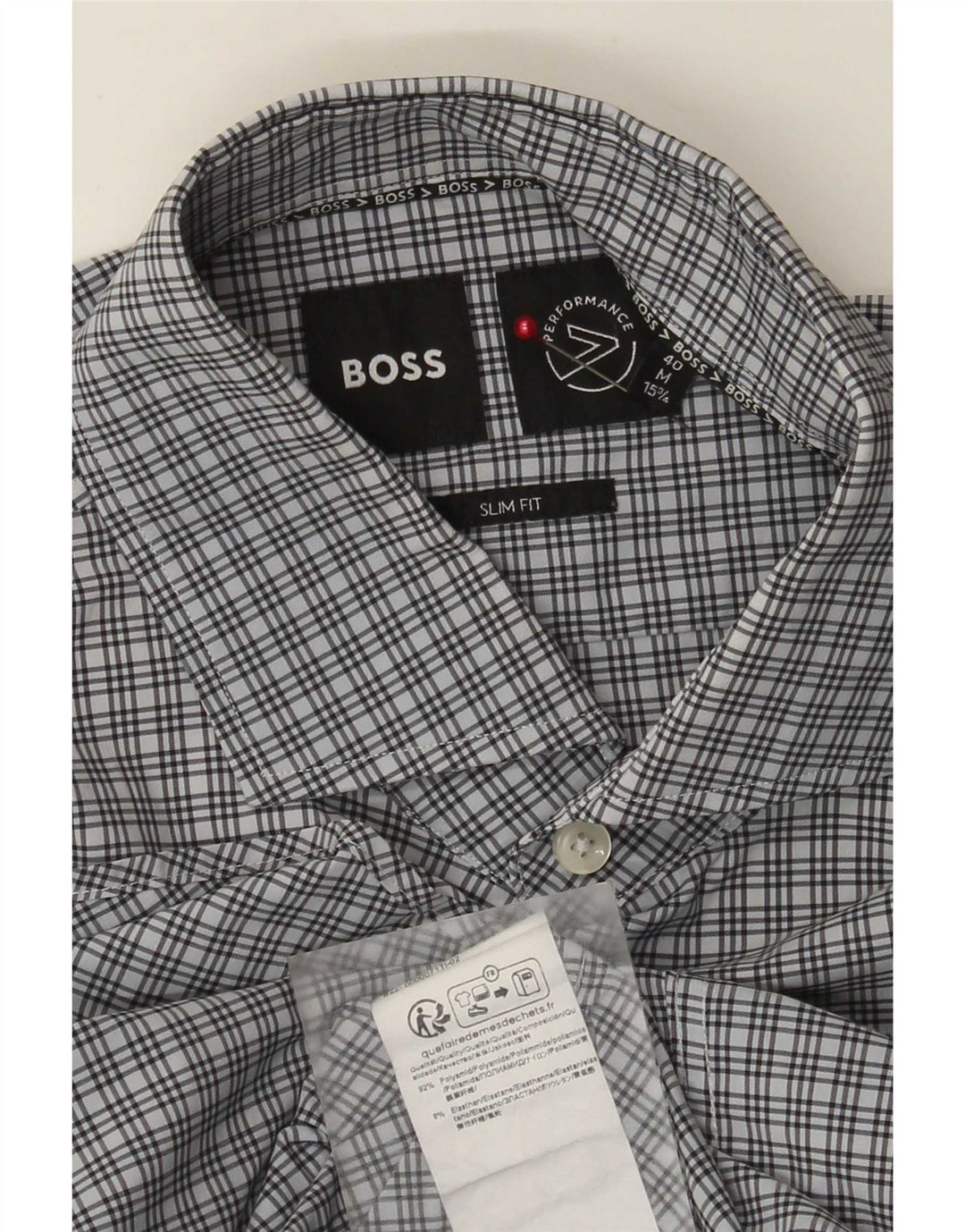 Cămașă pentru bărbați Hugo Boss Slim Fit Mărimea 40 15 3/4 Poliamidă cu carouri albastru mediu