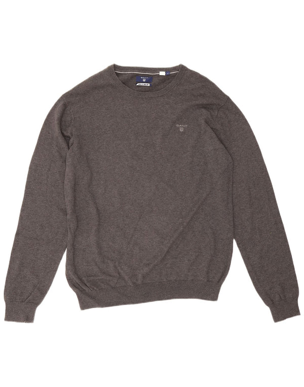 Pulover Gant pentru bărbați, cu gât roșu, XL, bumbac gri
