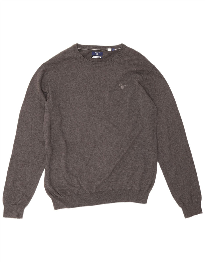 Pulover Gant pentru bărbați, cu gât roșu, XL, bumbac gri