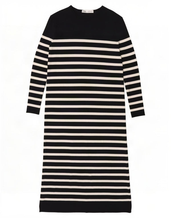 Rochie pulover cu mânecă lungă pentru femei Zara UK 10, mic, bleumarin, viscoză cu dungi