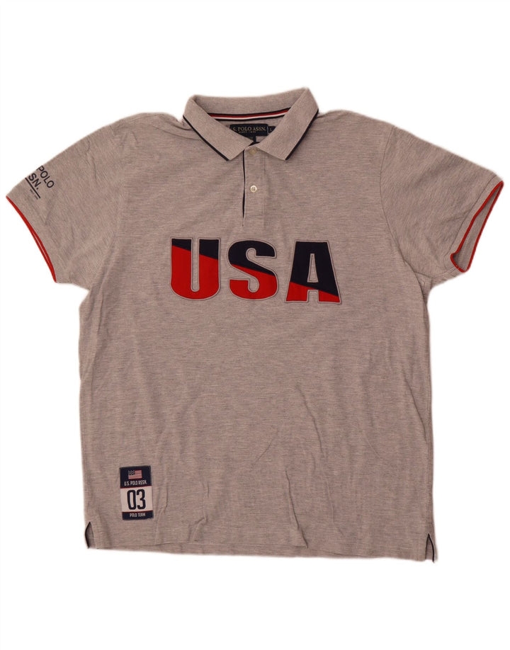 U.S. Polo Assn. Tricou polo cu grafică pentru bărbați, bumbac gri mare