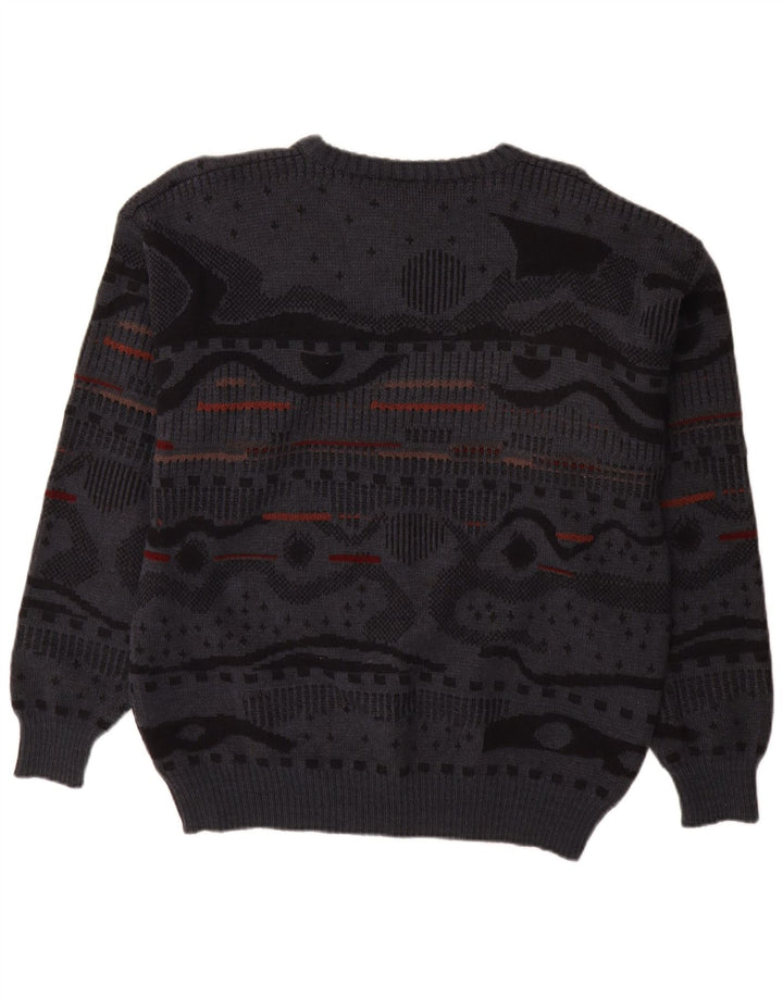 Pulover vintage pentru bărbați cu gât roșu IT 48 Medium Gri Geometric