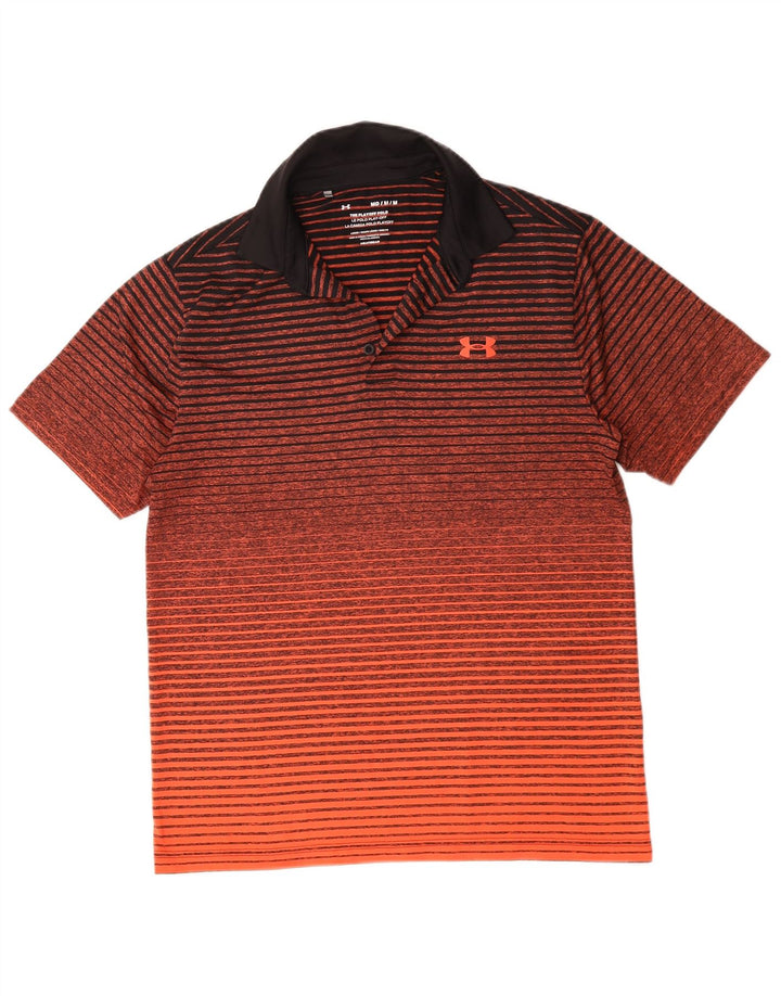 Tricou polo Under Armour pentru bărbați Heat Gear, poliester cu dungi portocaliu mediu