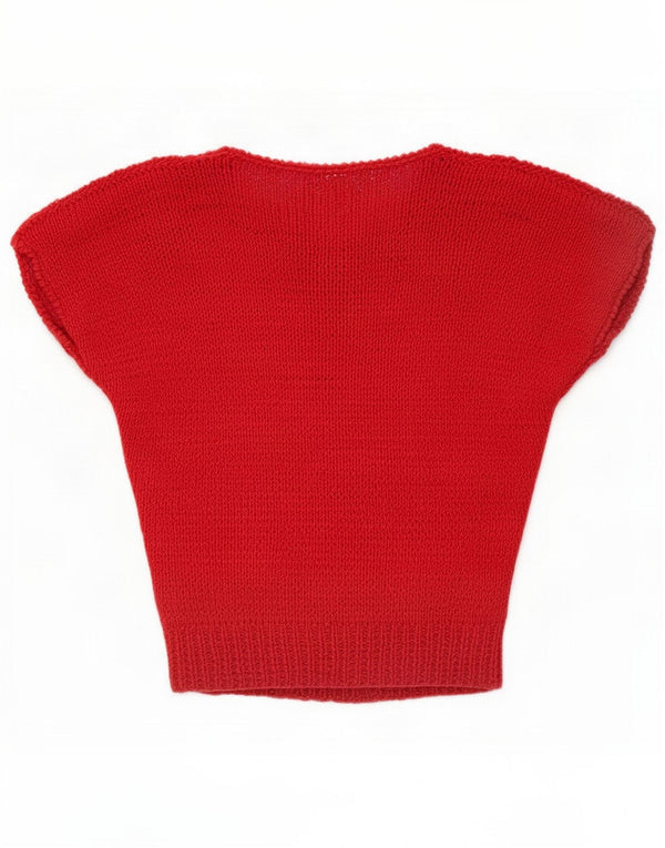 Vintage Womens Pulover Tricot Bluze Top UK 14 Medium Red